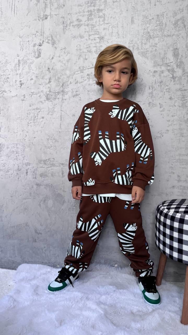 Kahverengi Zebra Baskılı Takım 
