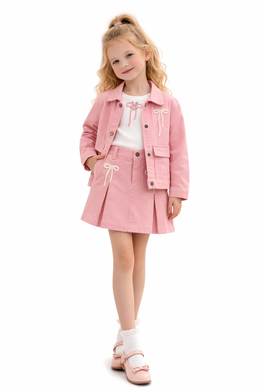 Pembe Fiyonk Detaylı Ceketli Takım