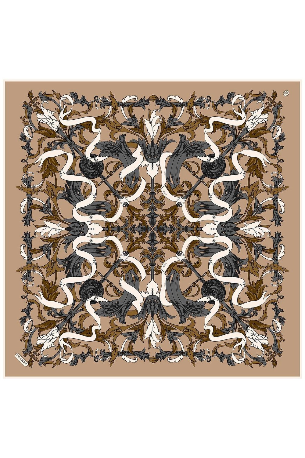 Barok Kurdele Desenli Twill İpek Eşarp