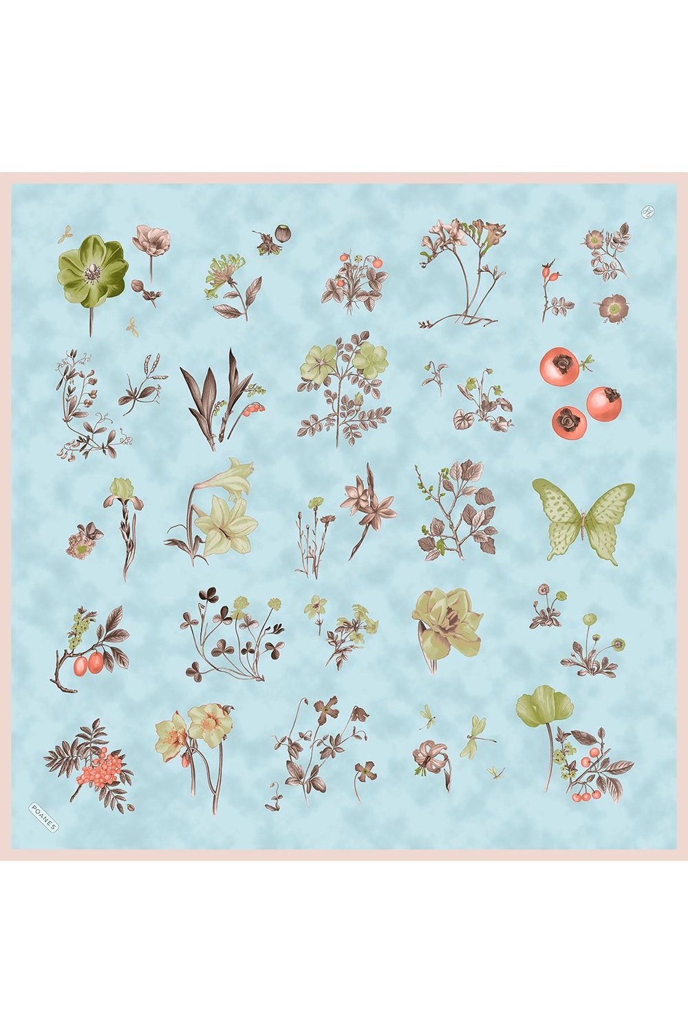Botanik Desenli Twill İpek Eşarp