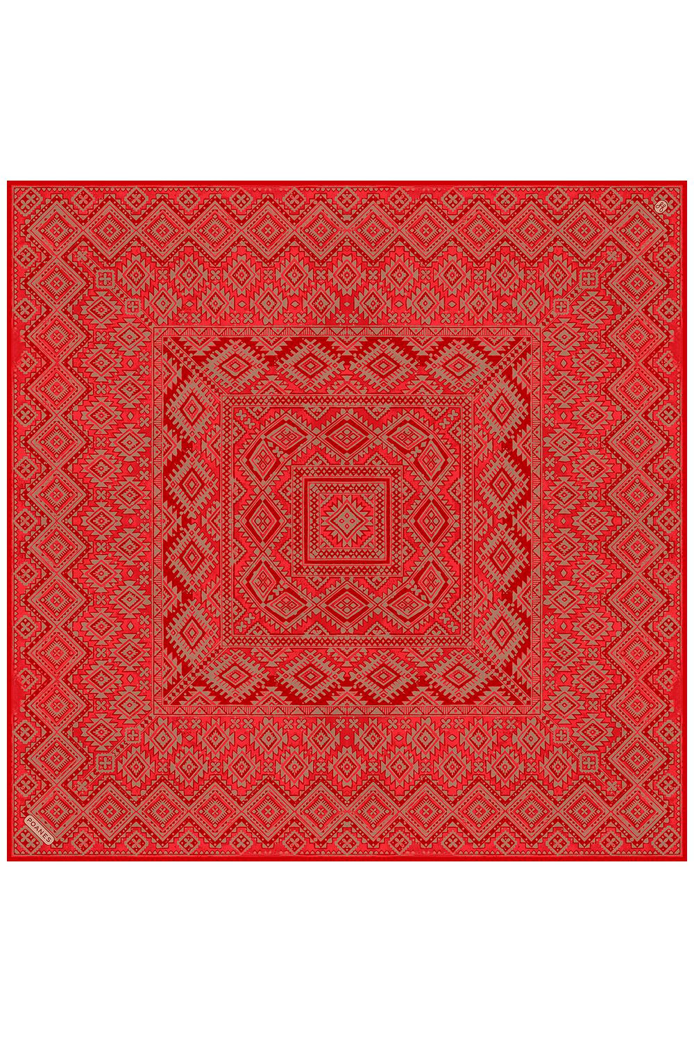 Etnik Desenli Twill İpek Eşarp