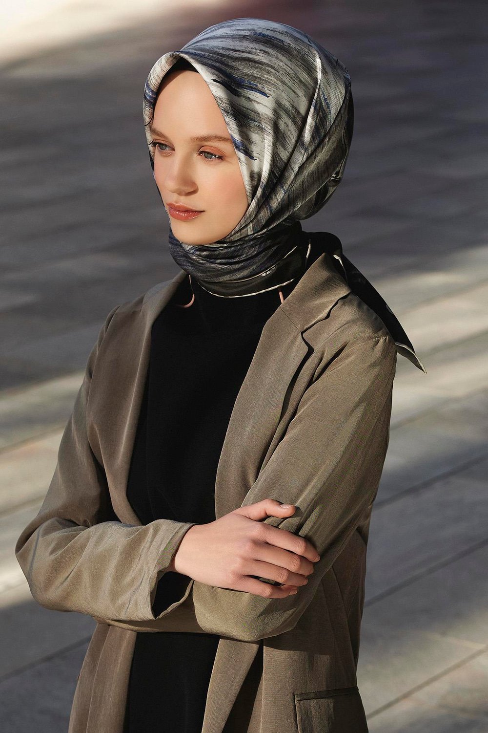 Günbatımı Desenli Twill İpek Eşarp