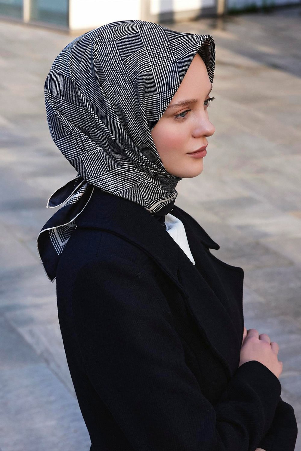 Kareli Ekose Desenli Twill İpek Eşarp