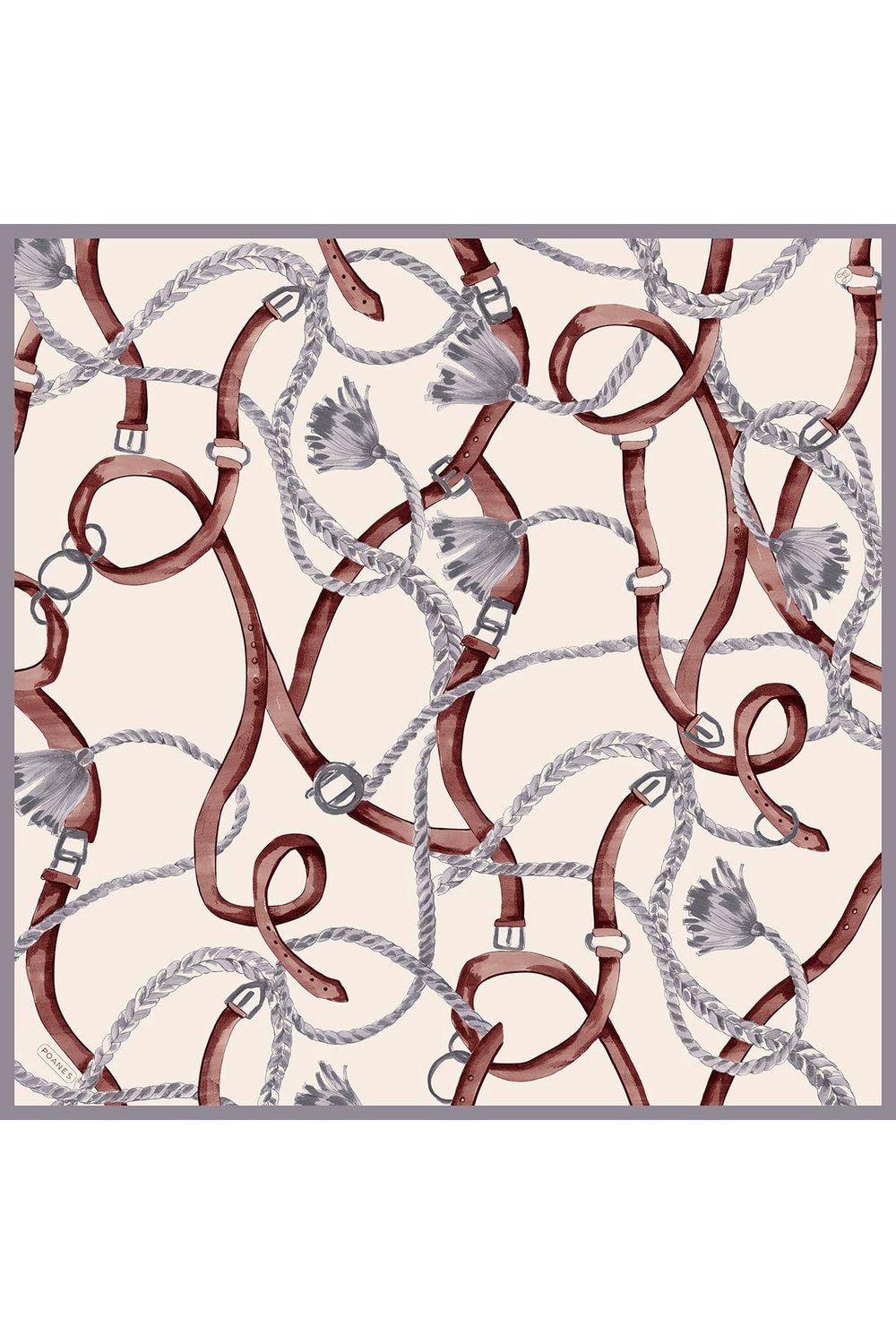 Püskül Kemer Desenli Twill İpek Eşarp