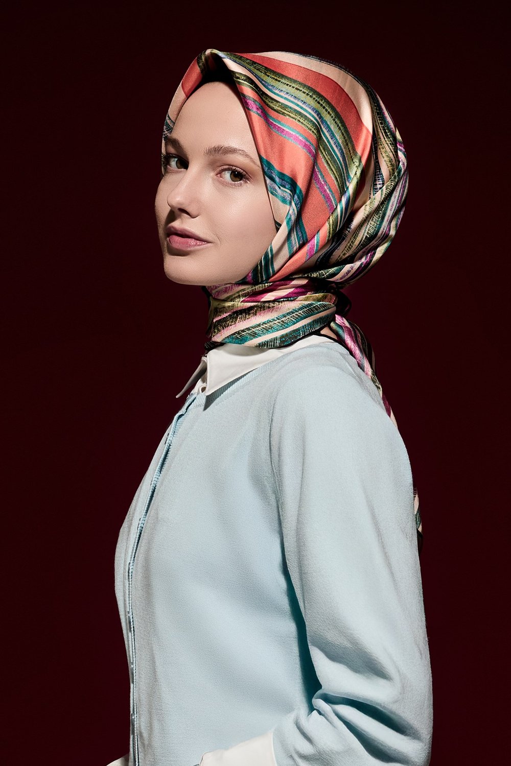 Renk Paleti Desenli Twill İpek Eşarp
