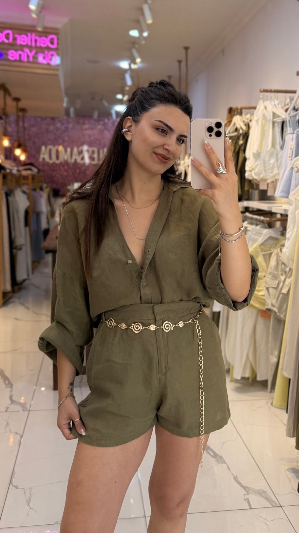 Ham Keten Şortlu Takım