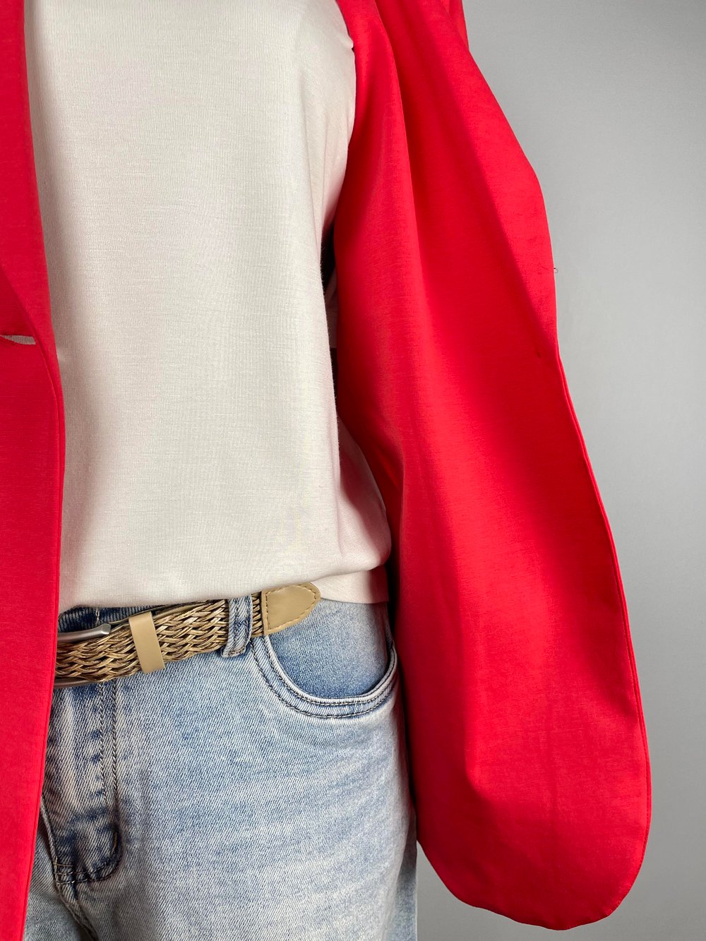 Kırmızı Örme Kumaş Blazer Ceket