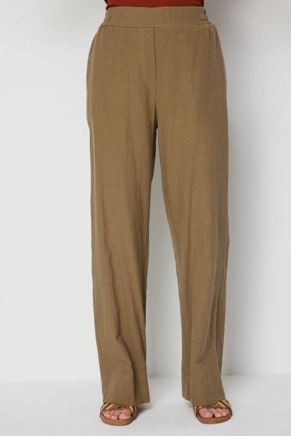On Beli Lastikli Bol Paça Keten Pantolon