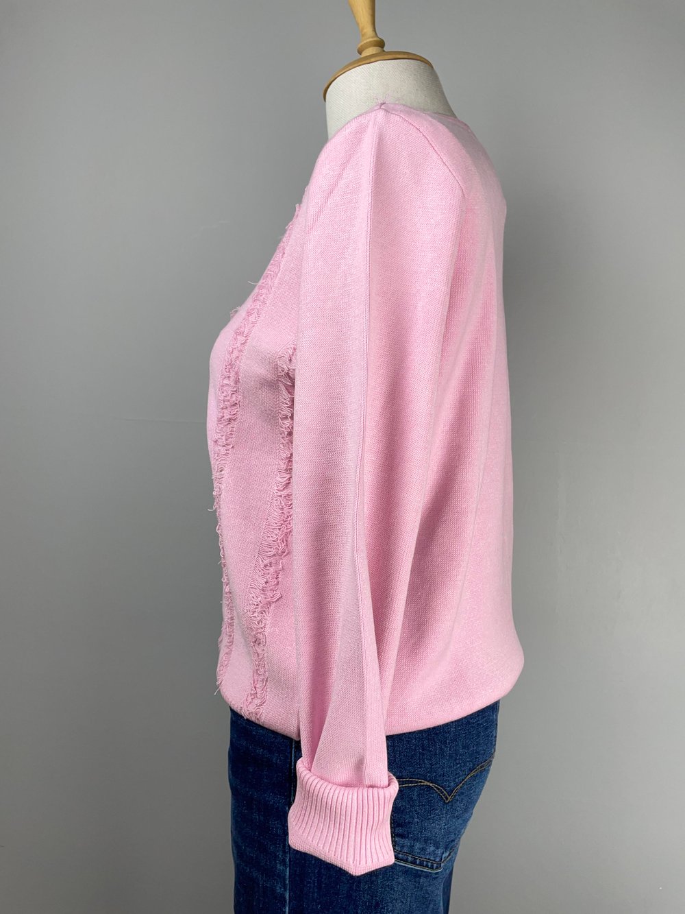 Püskül Detaylı Pembe Düz Triko