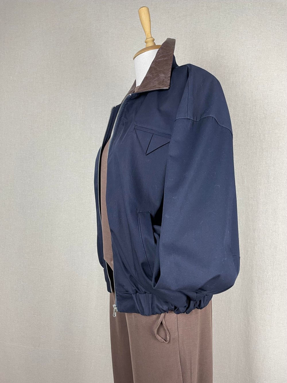 Yakası Deri Oversize Bomber Laci Mont