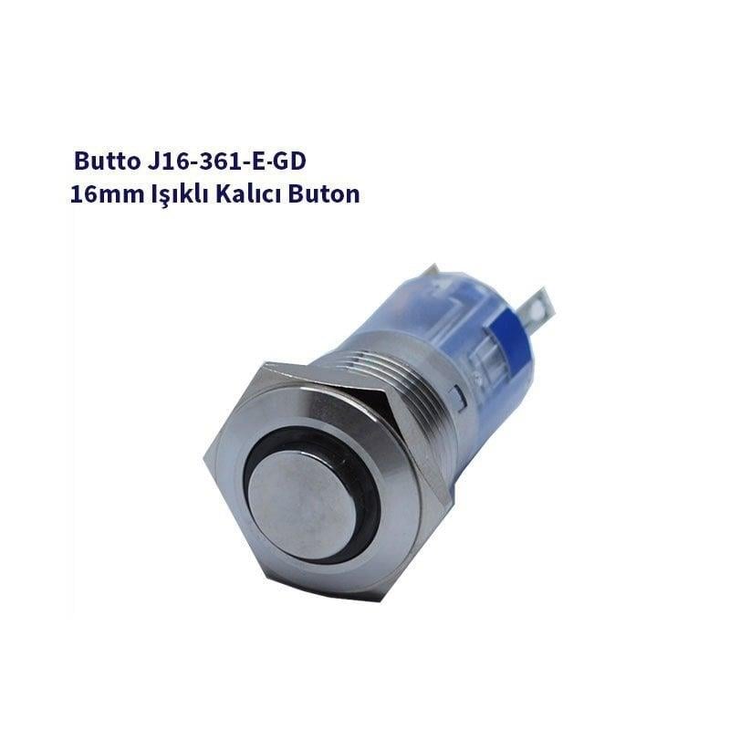 16 mm Led Işıklı ÇIKIK Kafa KALICI Buton YEŞİL J16-361-E-GD