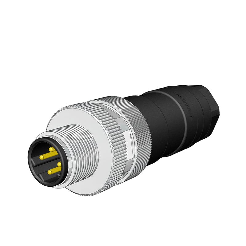 M12 D Code 4 Pin Erkek Düz Konnektör - Velledq M12-DM04T