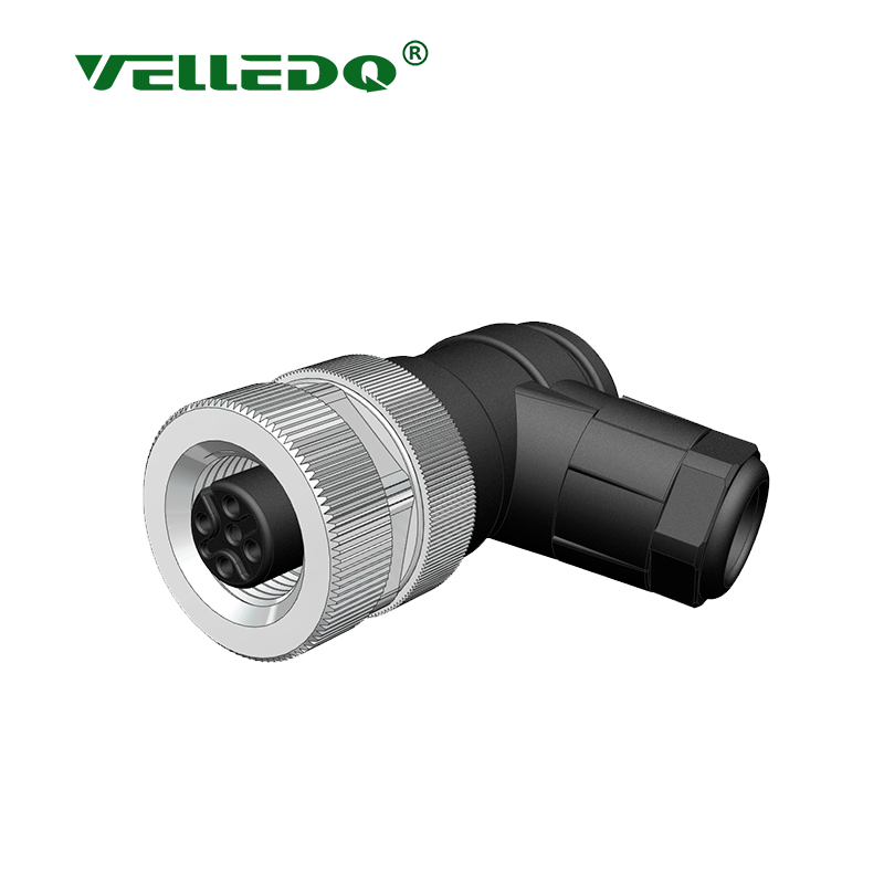 M12-F05S - M12 5 Pin Dişi Açılı Konnektör 90 Derece - Velledq