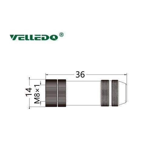 M8P-F03T - M8 3 Pin Dişi Düz Metal Konnektör - Velledq