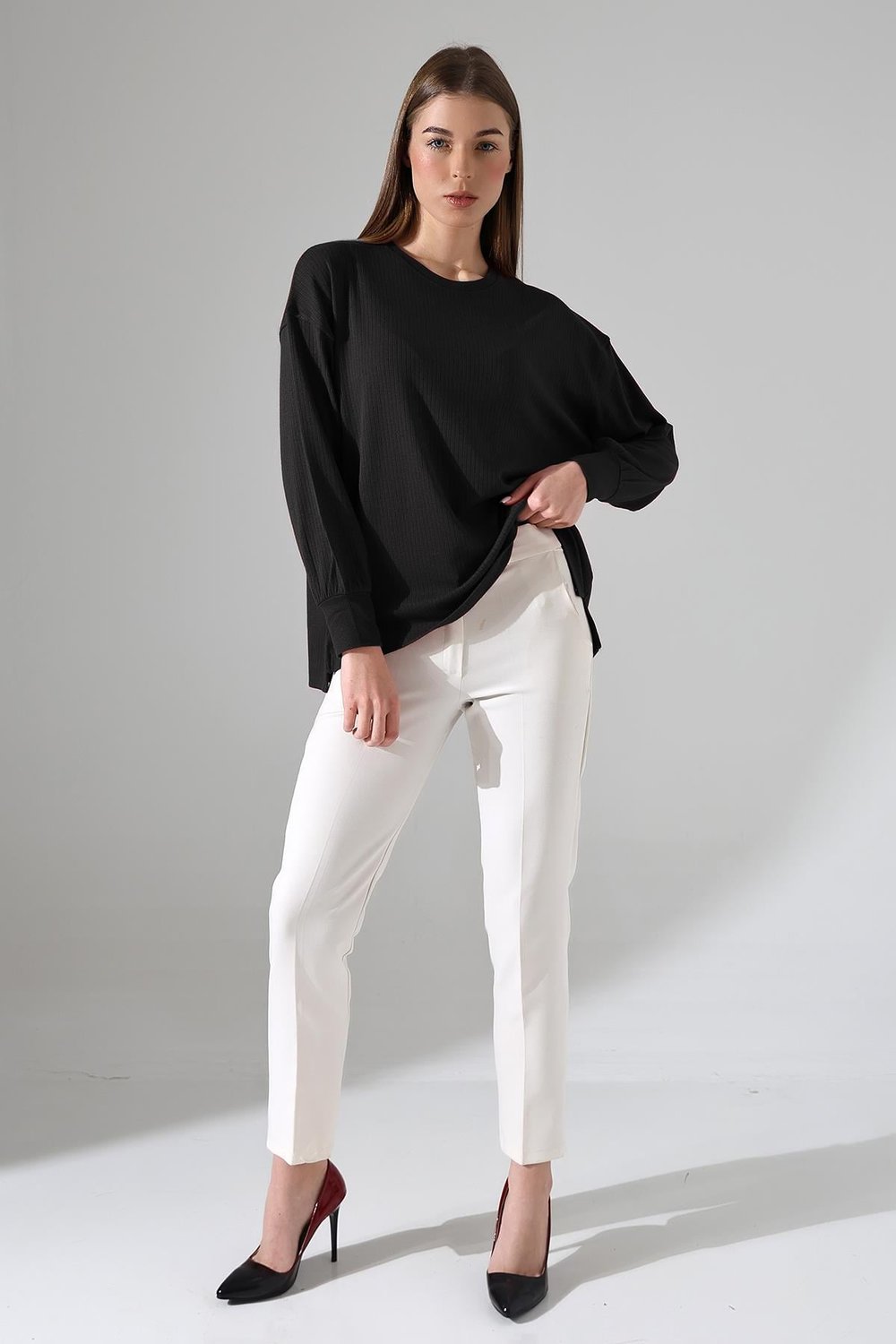 BALEY Kadın Thermal Yumuşak Dokulu Oversize Uzun Kollu Yırtmaçlı Kazak & Bluz & Top