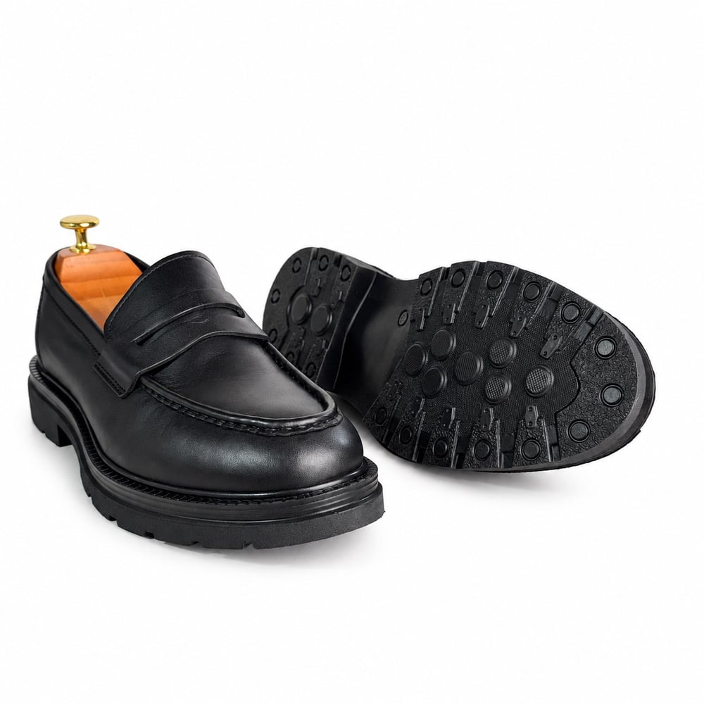 SİYAH HAKİKİ DERİ KALIN TABAN PENNY LOAFER ERKEK AYAKKABI M7012