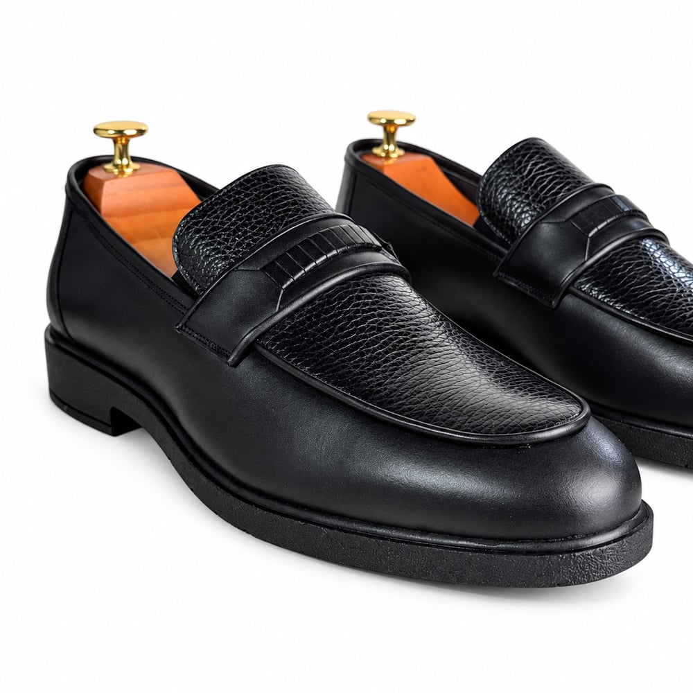 SİYAH FLOTER DERİ KROKO BANTLI ERKEK LOAFER M7015