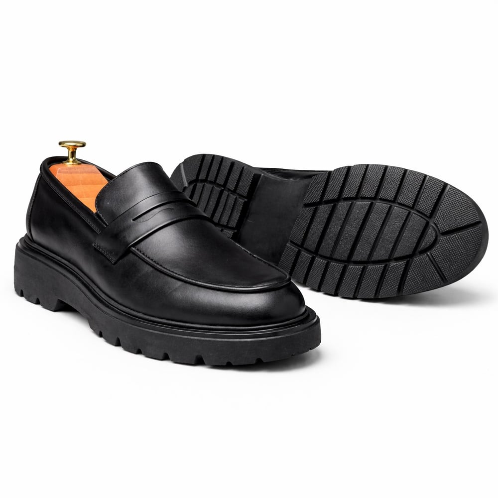 HAKİKİ DERİ KALIN TABAN LOAFER SİYAH ERKEK KLASİK AYAKKABI M4710
