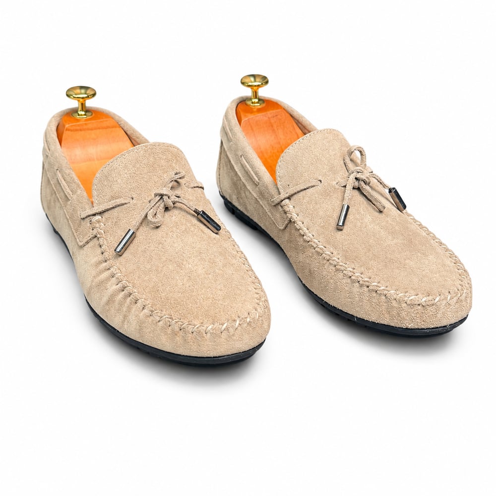 HAKİKİ DERİ DIŞI SÜET BEJ LOAFER AYAKKABI M1252