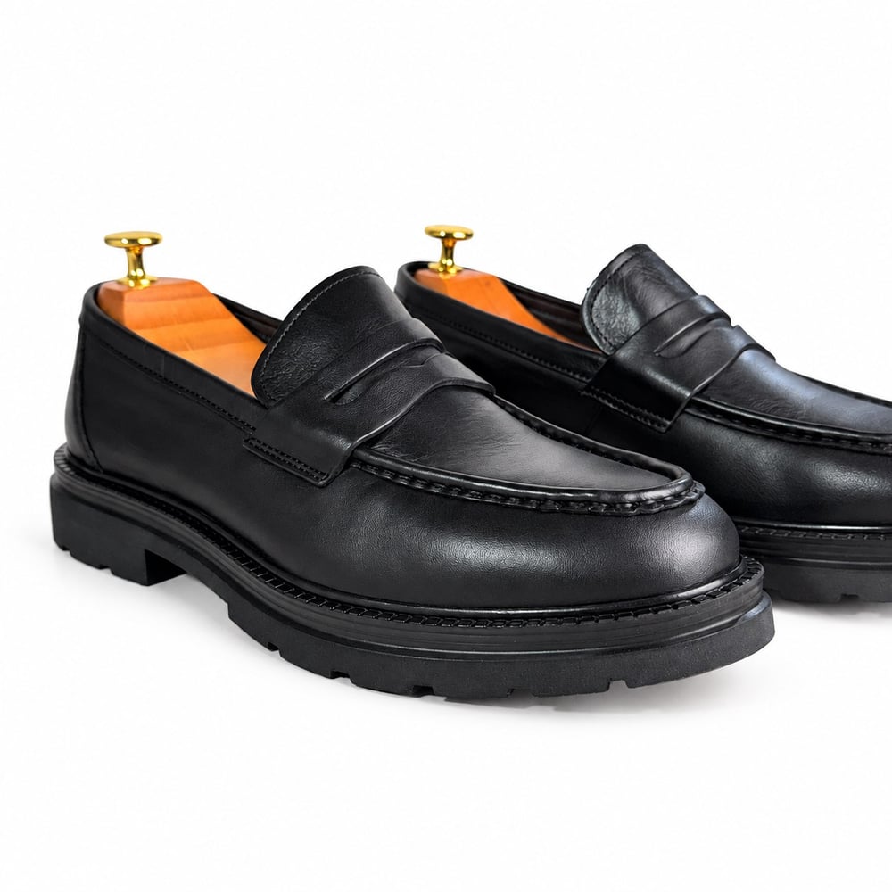 SİYAH HAKİKİ DERİ KALIN TABAN PENNY LOAFER ERKEK AYAKKABI M7012