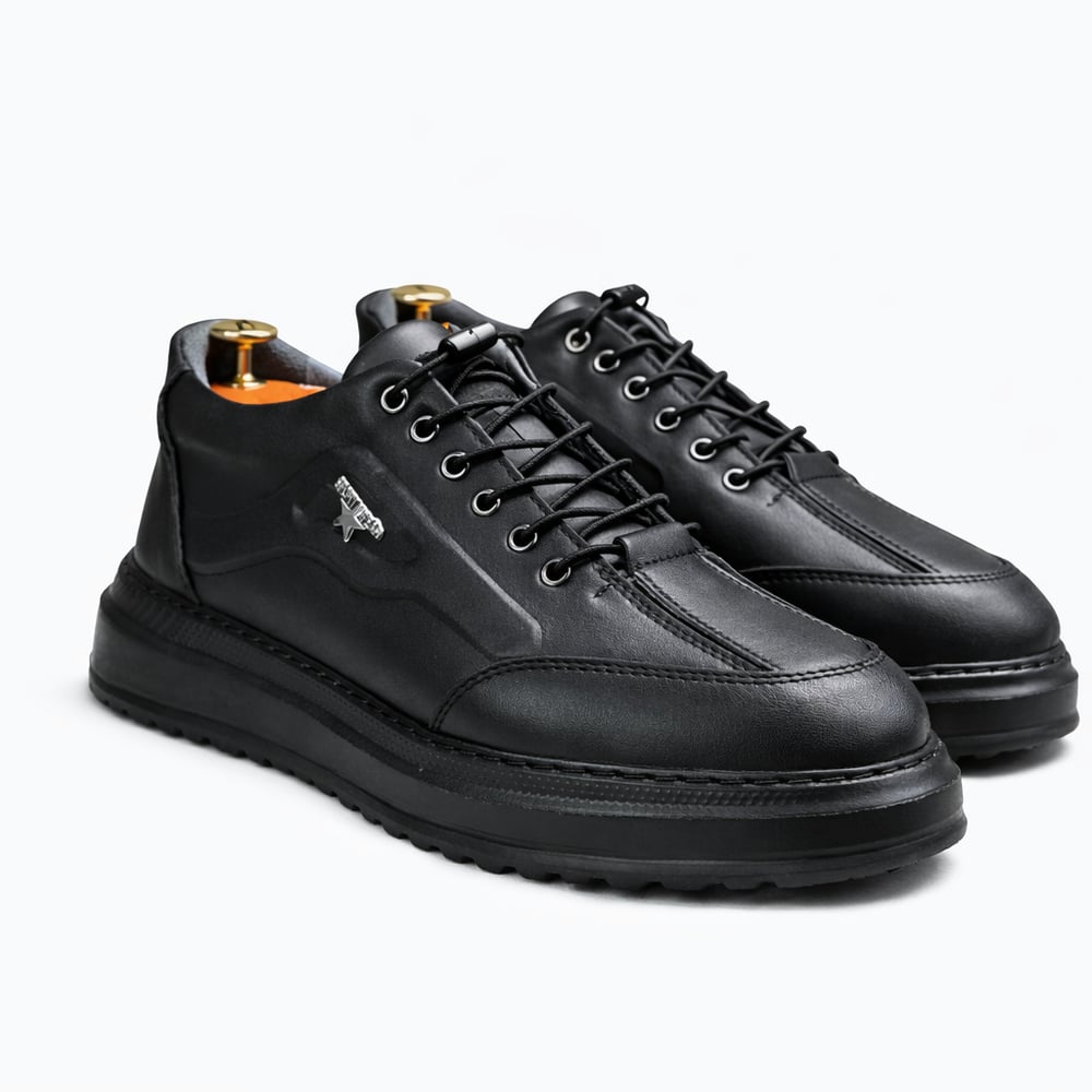 HAKİKİ DERİ ORTOPEDİK SİYAH AKILLI BAĞCIKLI ERKEK CASUAL SPOR AYAKKABI M4694