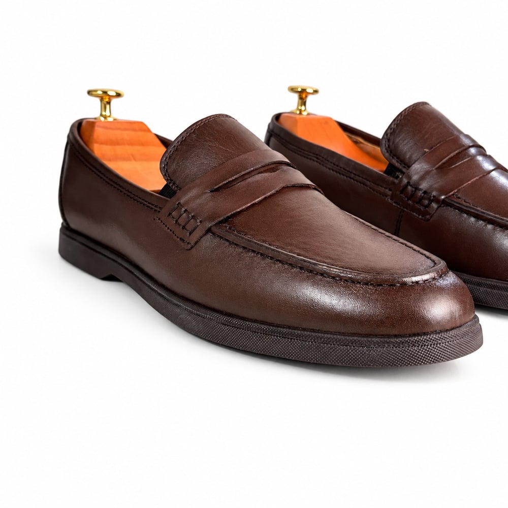 KAHVERENGİ HAKİKİ DERİ PENNY LOAFER ERKEK AYAKKABI M7013