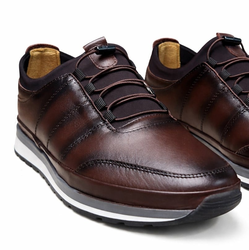HAKİKİ DERİ ORTOPEDİK KAHVERENGİ AKILLI BAĞCIKLI ERKEK CASUAL SPOR AYAKKABI M4689