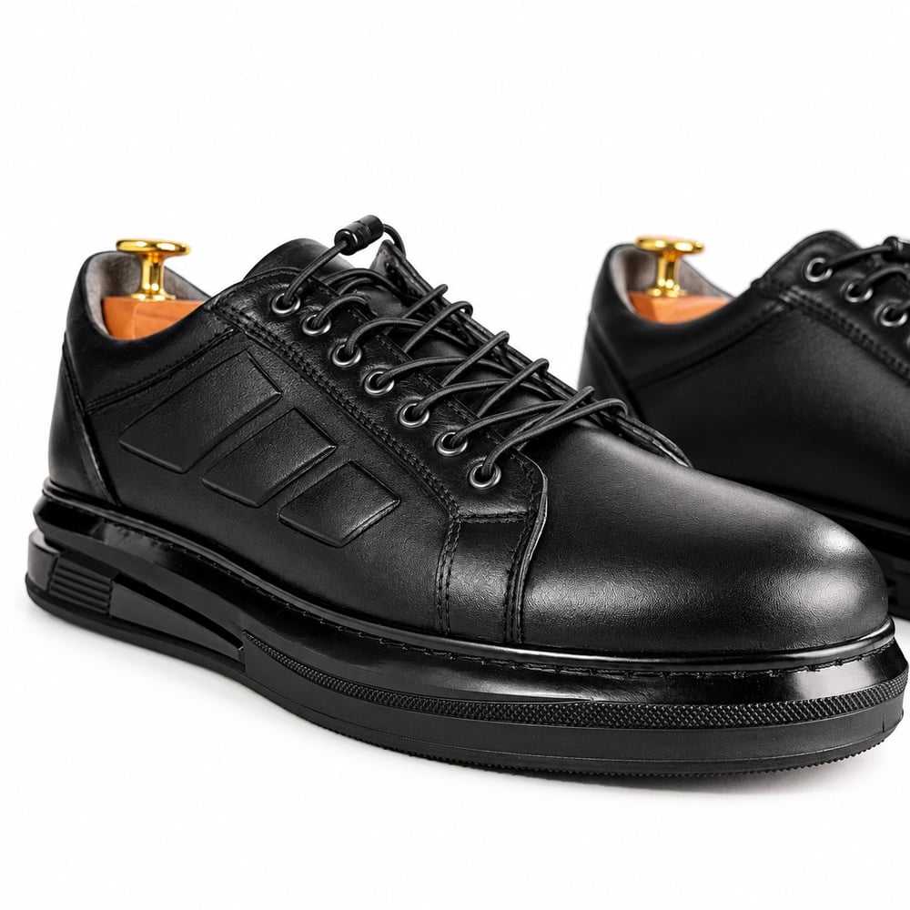 SİYAH HAKİKİ DERİ ERKEK CASUAL SNEAKER M7025
