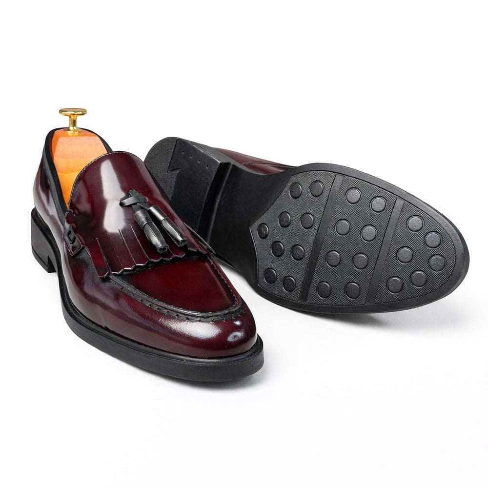 HAKİKİ DERİ RUGAN PÜSKÜLLÜ LOAFER BORDO ERKEK KLASİK AYAKKABI M4706
