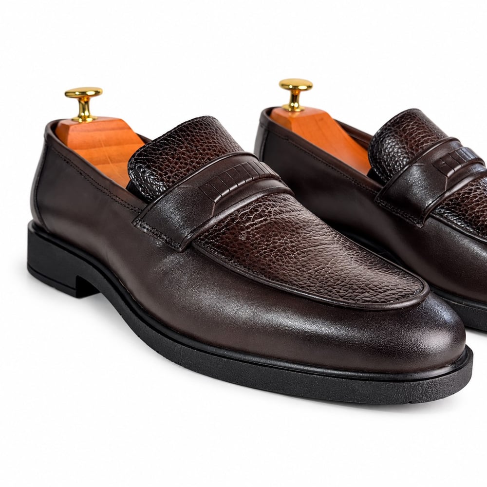 KAHVERENGİ FLOTER DERİ KROKO BANTLI ERKEK LOAFER M7016