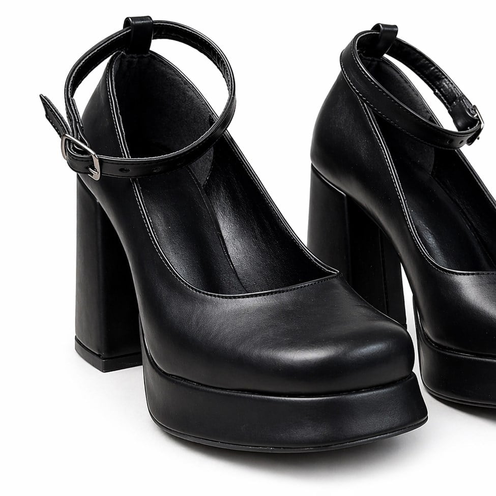 SİYAH MAT BİLEKTEN BAĞLI MARY JANE MODEL PLATFORM AYAKKABI M2073