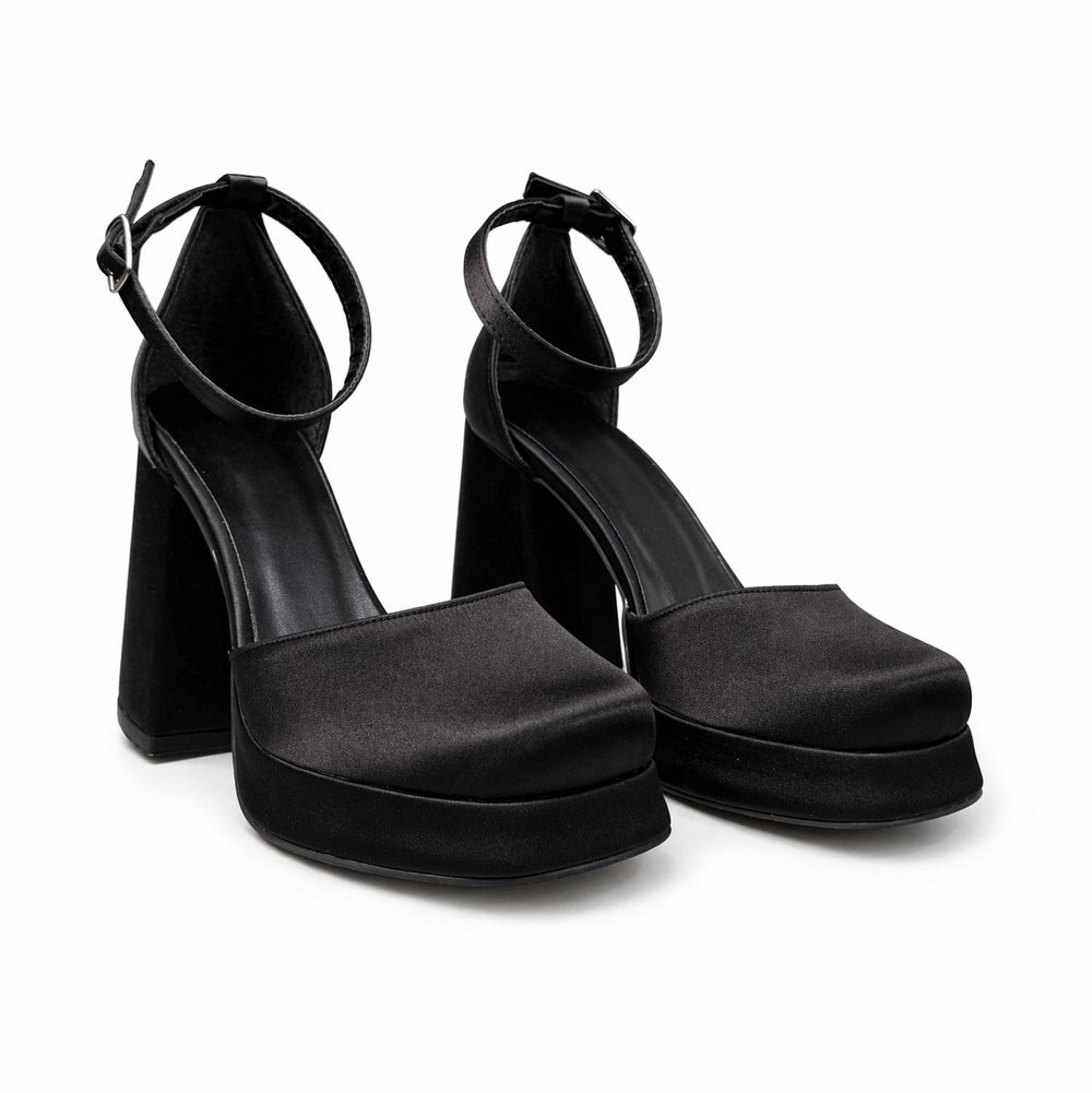 SİYAH SATEN BİLEKTEN BAĞLI MARY JANE MODEL PLATFORM AYAKKABI M2084