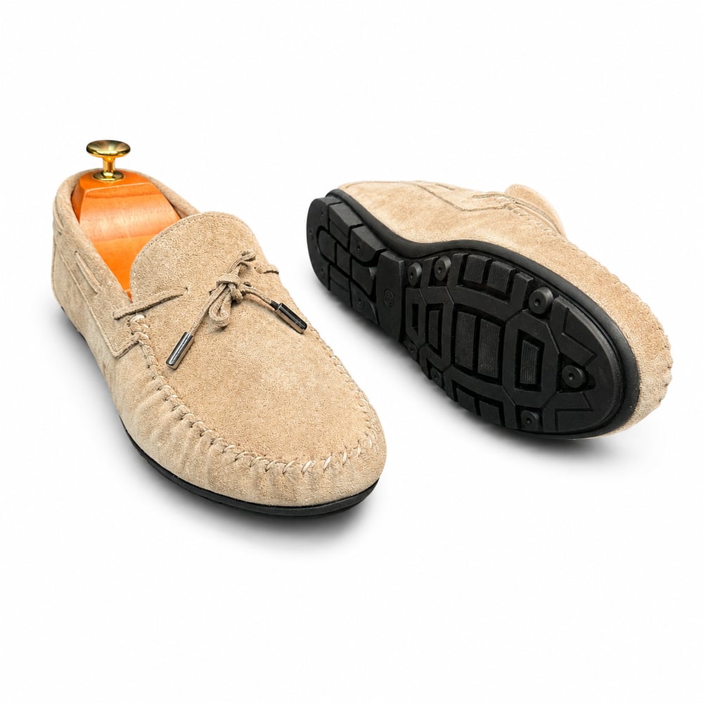 HAKİKİ DERİ DIŞI SÜET BEJ LOAFER AYAKKABI M1252
