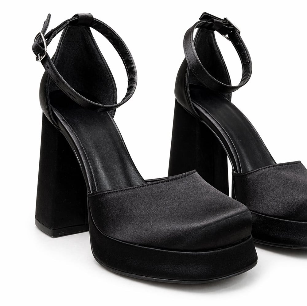 SİYAH SATEN BİLEKTEN BAĞLI MARY JANE MODEL PLATFORM AYAKKABI M2084
