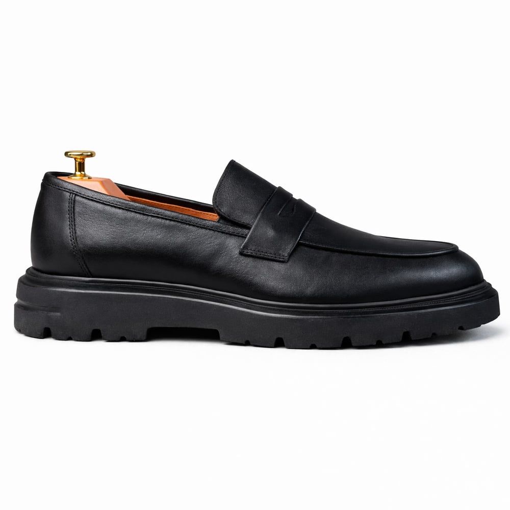 HAKİKİ DERİ KALIN TABAN LOAFER SİYAH ERKEK KLASİK AYAKKABI M4710