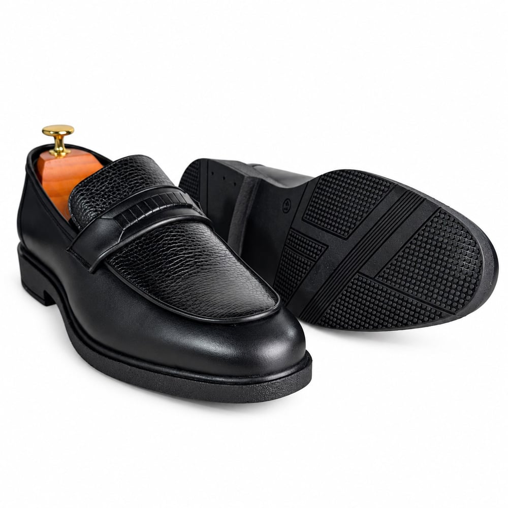 SİYAH FLOTER DERİ KROKO BANTLI ERKEK LOAFER M7015