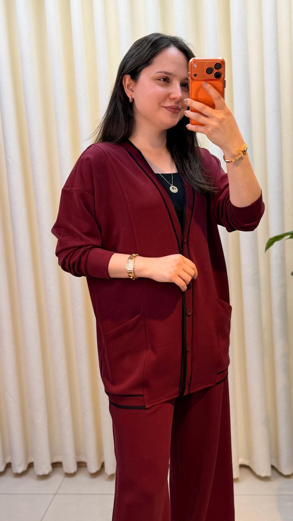 TIĞ TRİKO ÇİZGİ DETAYLI  TAKIM 5035 BORDO
