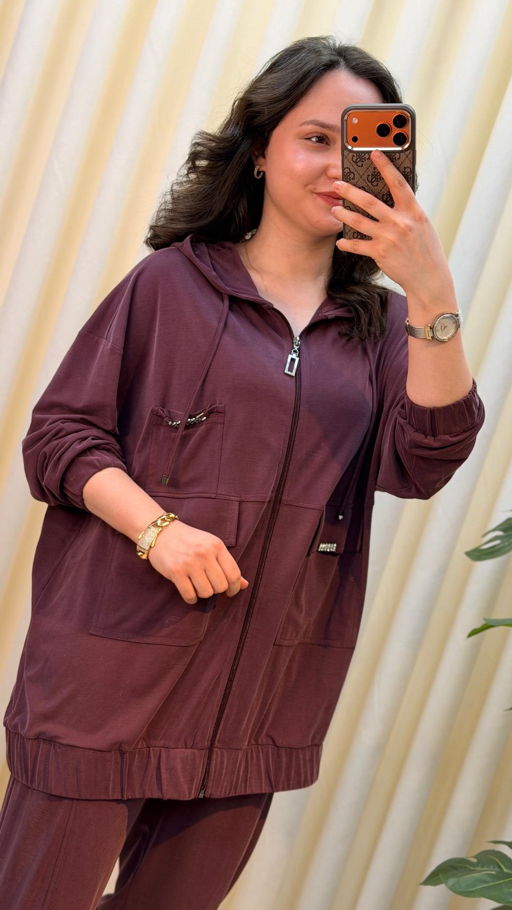 TIĞ TRİKO RAHAT KESİM PANTALONLU KAPÜŞONLU TAKIM 5128 BORDO