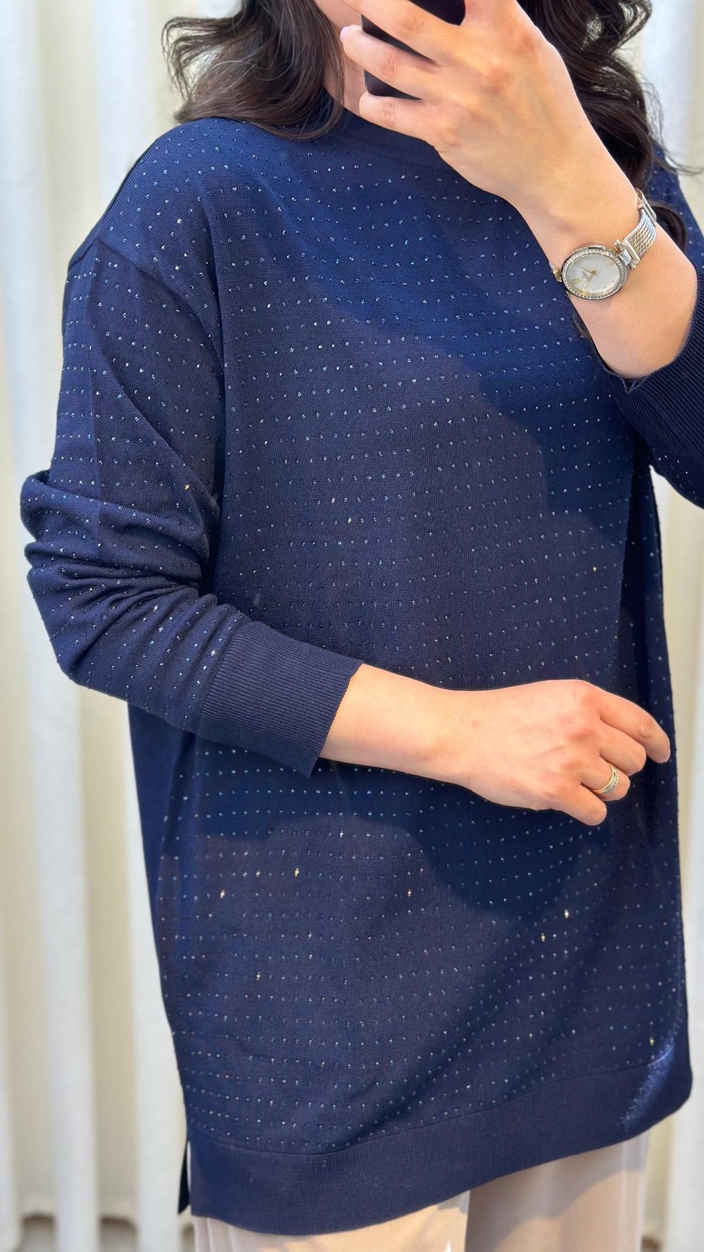 TIĞ TRİKO TAŞ BASKILI RAYON TUNİK 21717  LACİVERT 