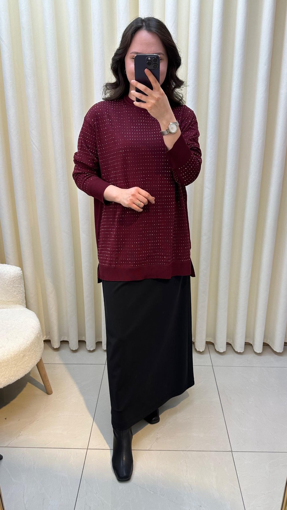 TIĞ TRİKO TAŞ BASKILI RAYON TUNİK 21717 BORDO 