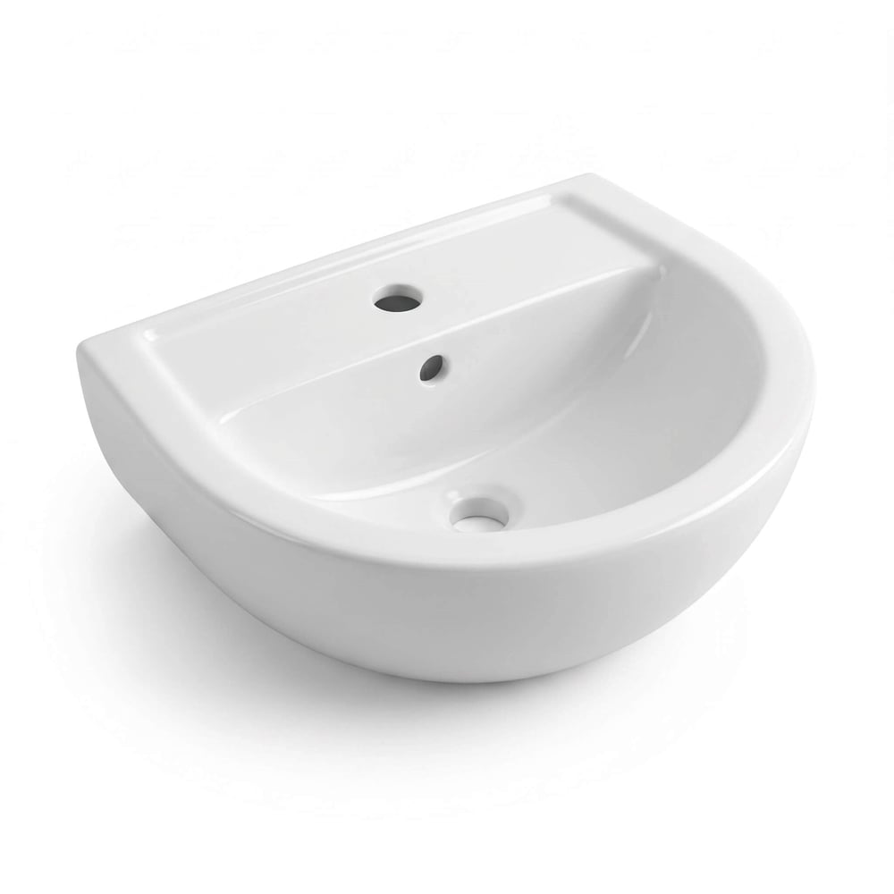 Alvit 35x45 cm Lavabo – Batarya Delikli – Duvara Asma –  Yarım Ayak Uyumlu – Parlak Beyaz | 70TK20045