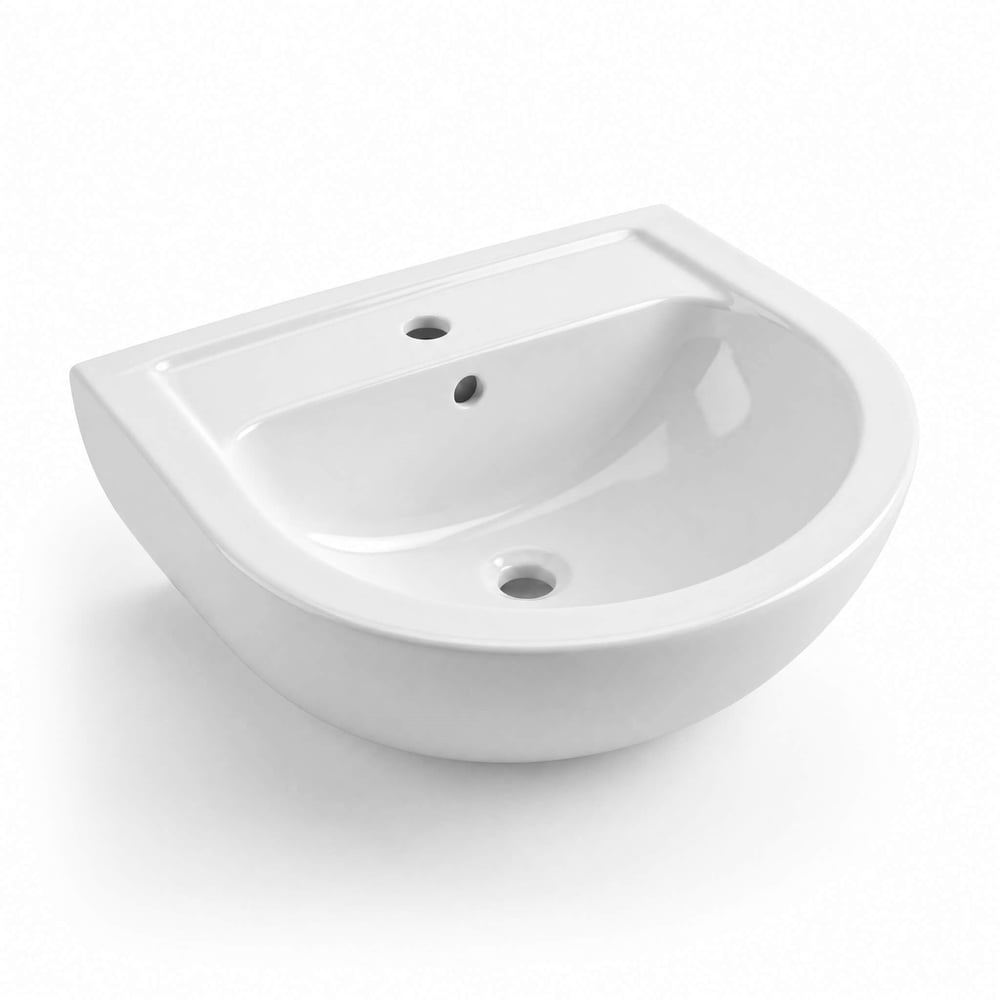 Alvit 40x50 cm Lavabo – Batarya Delikli – Duvara Asma – Tam ve Yarım Ayak Uyumlu – Parlak Beyaz