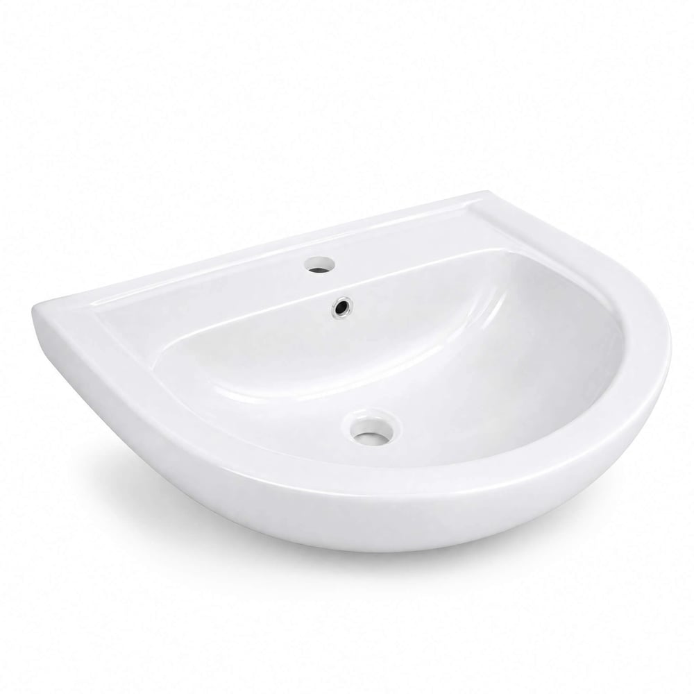 Alvit 50x60 cm Lavabo – Batarya Delikli – Duvara Asma – Tam ve Yarım Ayak Uyumlu – Parlak Beyaz | 70SF20060