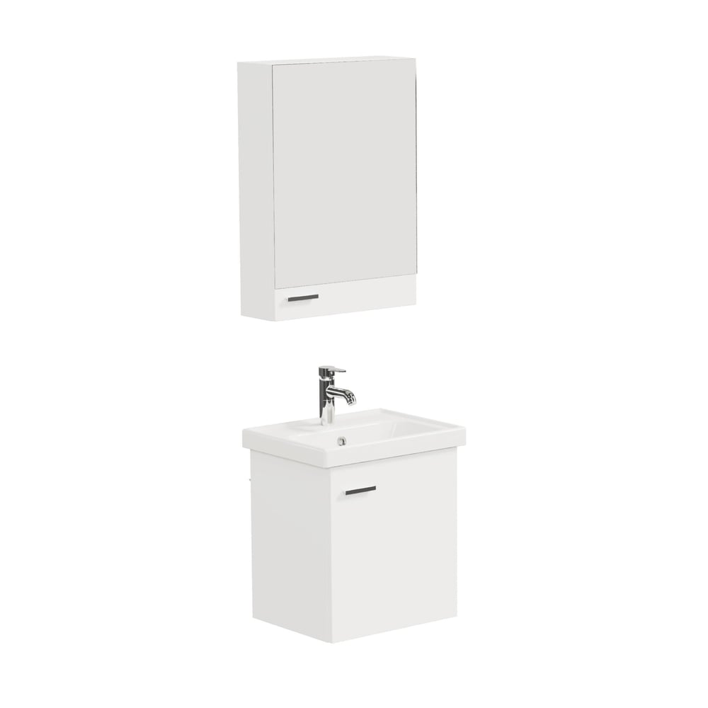 Aqua Bagno Basic Alt Dolap + Üst Dolap - Lavabo Dahil – Beyaz, 50 cm 3 Parça | S.50.02.33.01.01