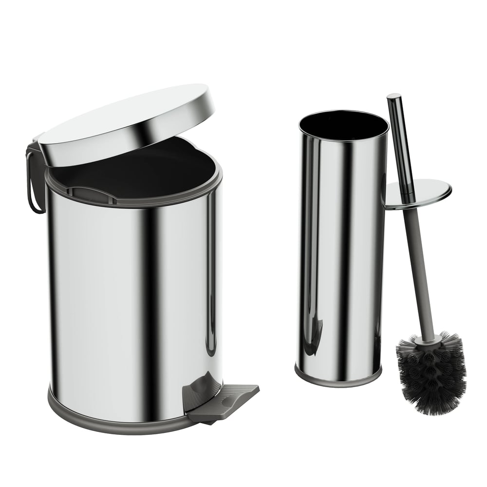 Aqua Bagno Basic Set - Klozet Fırçası + Çöp Kovası 3 L, 2 Parça, Parlak Krom Paslanmaz | 35.99.89.01.01