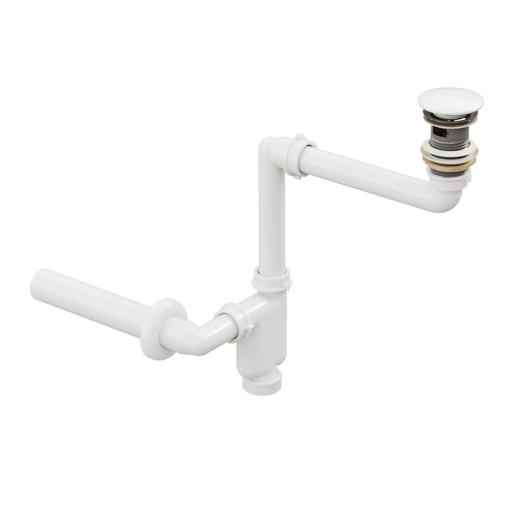 Aqua Bagno Comfort yer kazandıran lavabo sifonu +  Pop-up Sifon, Beyaz Seramik Başlıklı ,Taşma Delikli,  (1 -1/4) | 90.99.07.01.01