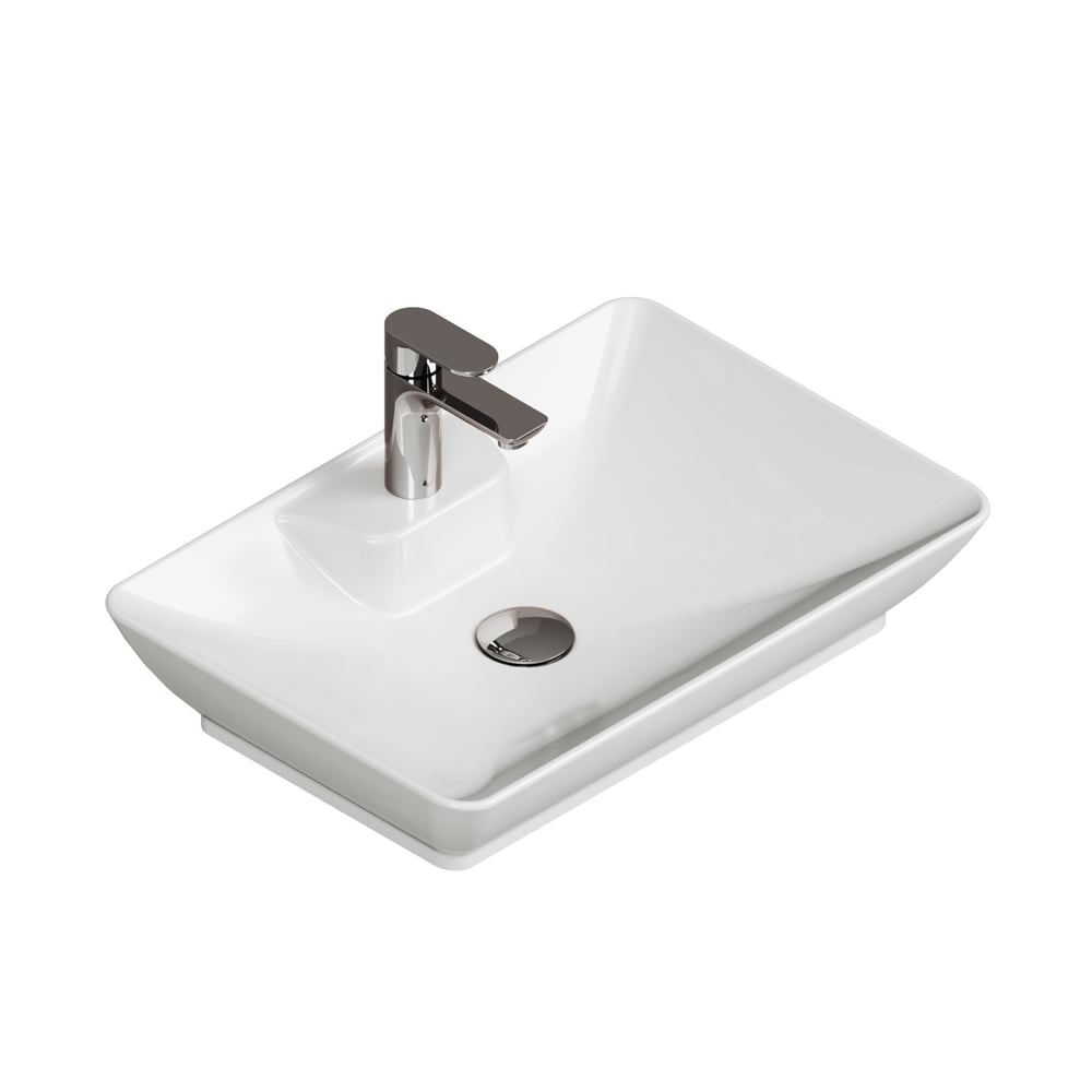 Aqua Bagno Leon Tezgah Üstü Lavabo 60x40 cm Batarya Delikli Seramik Beyaz Çanak Lavabo-1.31.62.1.NO