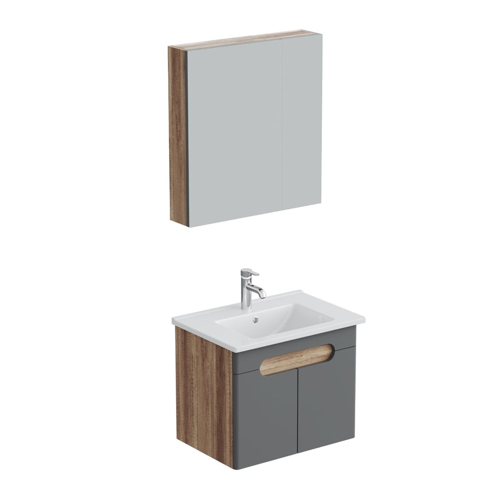 Aqua Bagno Luvi  Alt dolap + Üst dolap -Lavabo dahil-65 cm.-3 parça | ABS.50.33.04.01