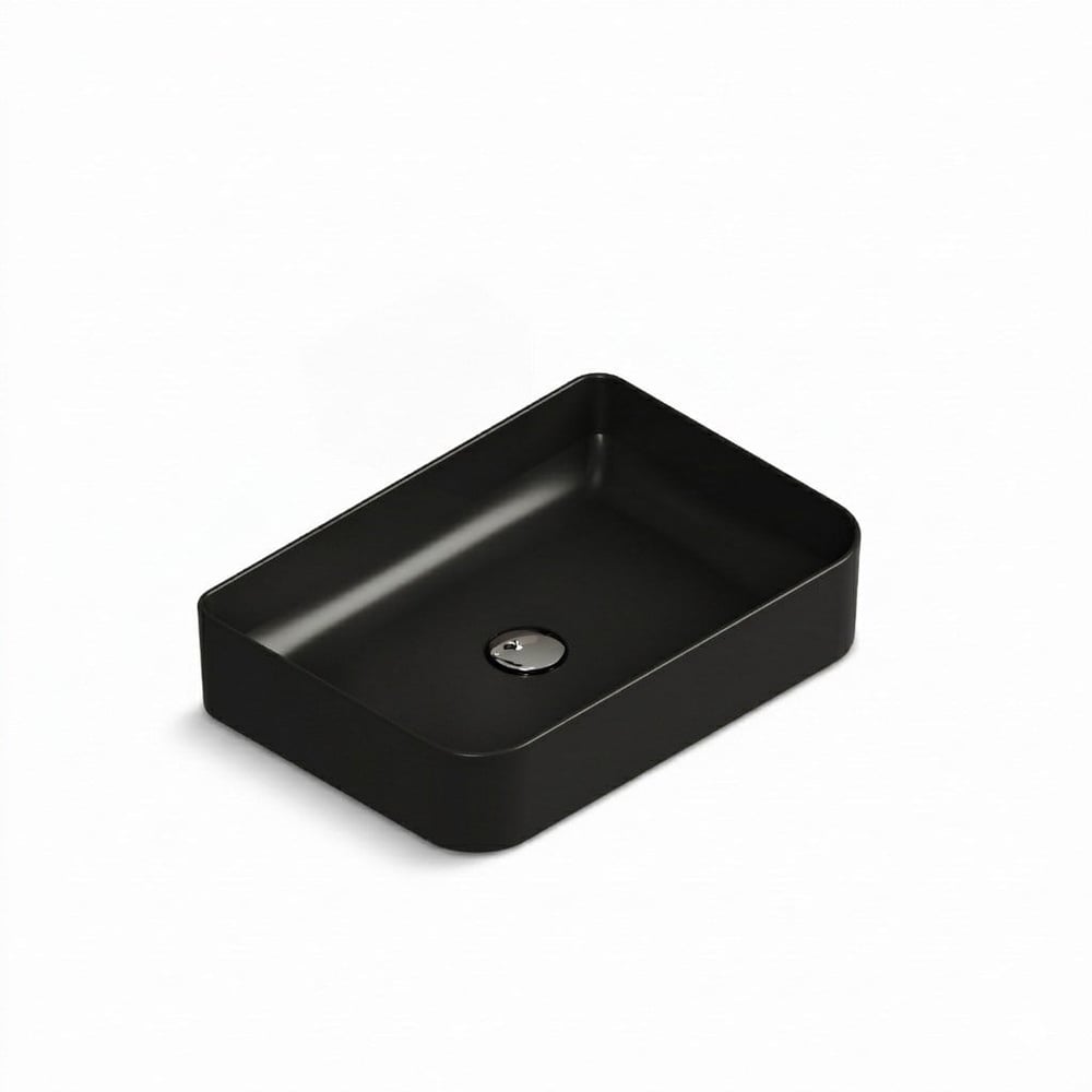 Aqua Bagno Mestola Tezgah Üstü Lavabo Batarya Deliksiz 50x35 cm Mat Siyah-19.31.50.4.NO.NT