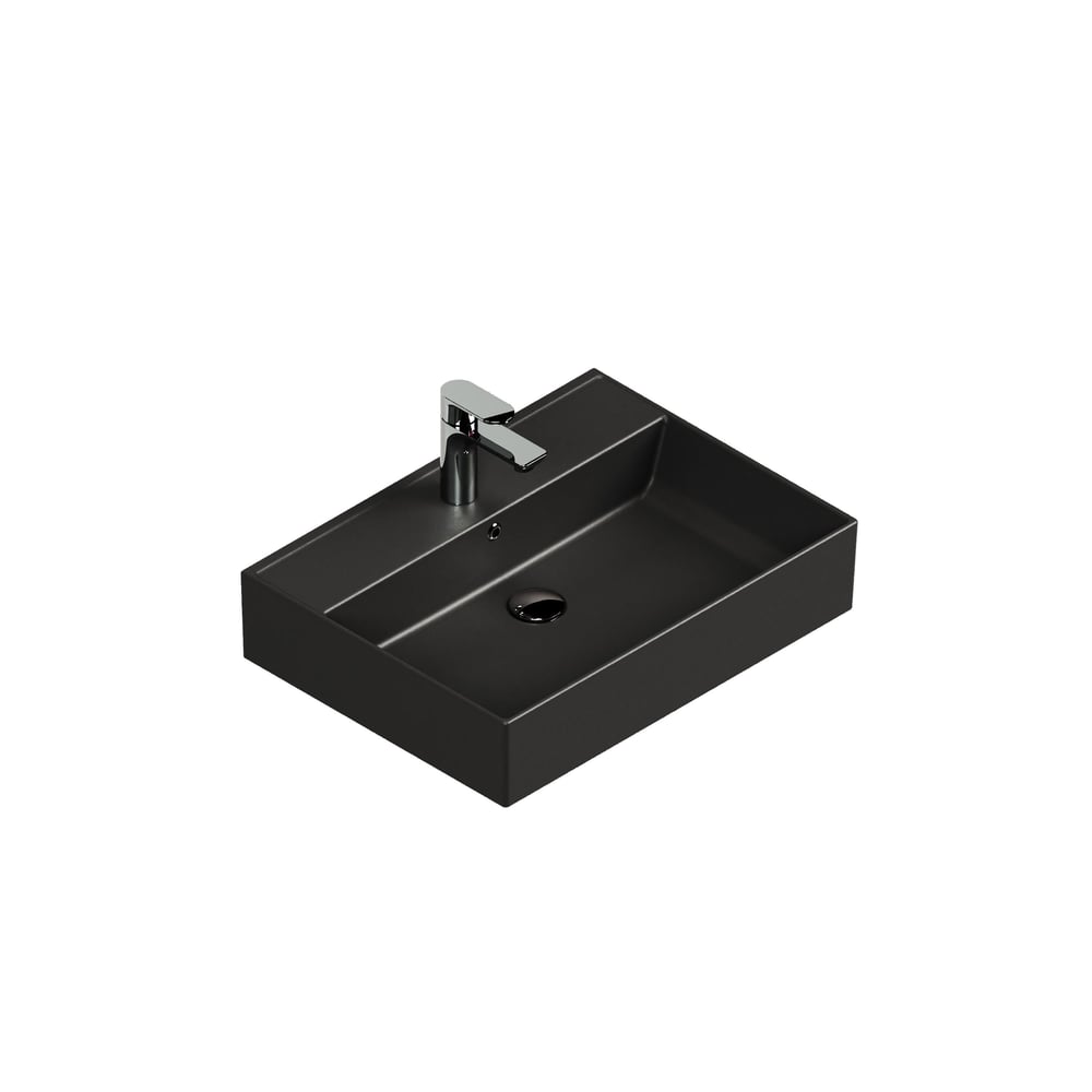 Aqua Bagno Plan Tezgah Üstü Kare Lavabo, 55x45 cm Mat Siyah | 10.16.30.03.04